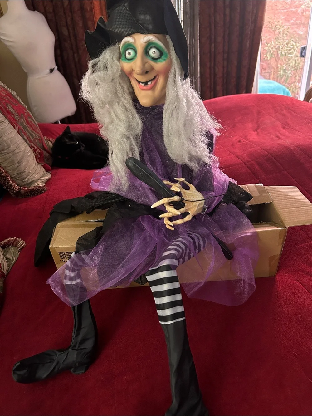 Halloween Decor Purple Witch with Cape and Hat